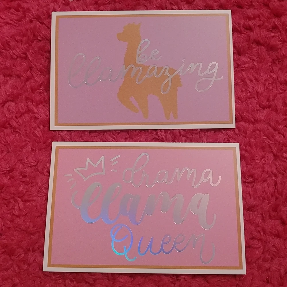 4/$15 🌻 NWT Set of 4 Holographic Llama Postcards pink & purple